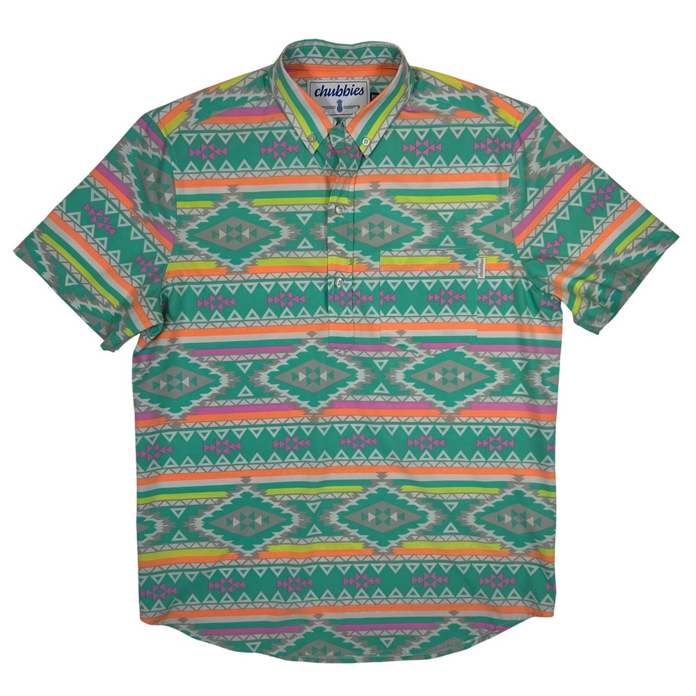Chubbies Mens Medium Geometric Aztec Print Short Sleeve Stretch Popover Shirt
